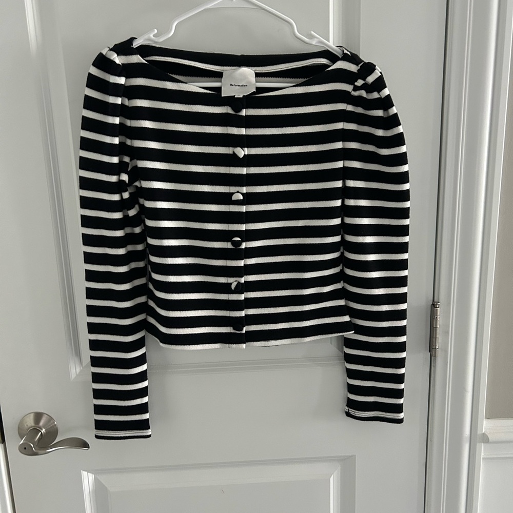 Reformation Lennox Stripe Crop Cardigan - Picture 2 of 5